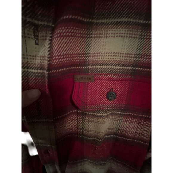Orvis Mens Red & Beige Plaid Button-Up Flannel Shacket XL - Picture 4 of 4